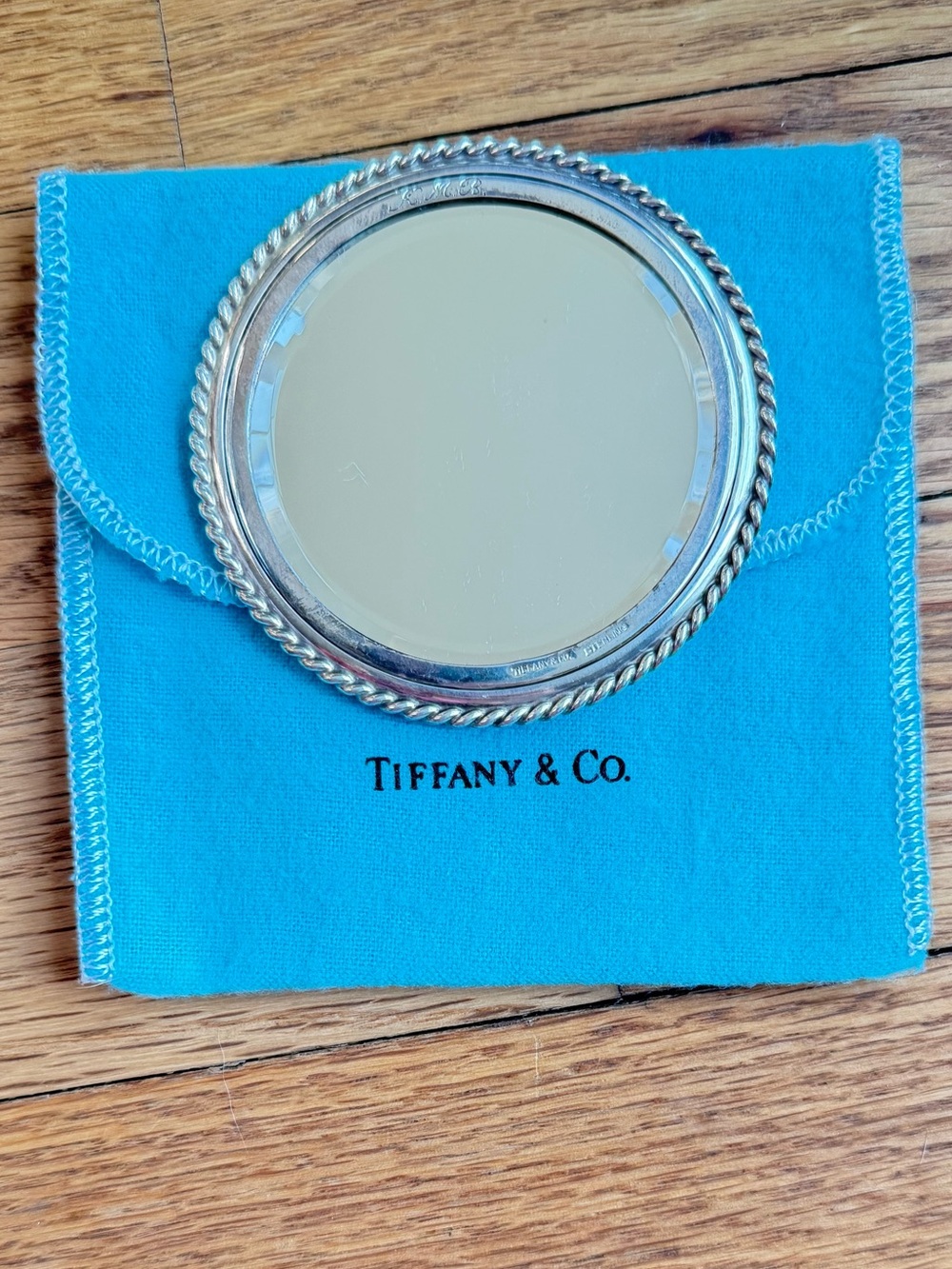 Vintage 1978 Tiffany & Co Sterling Silver Purse Mirror Box & Pouch